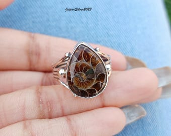 Ammonite Ring: Handmade 925 Sterling Silver Boho Ring