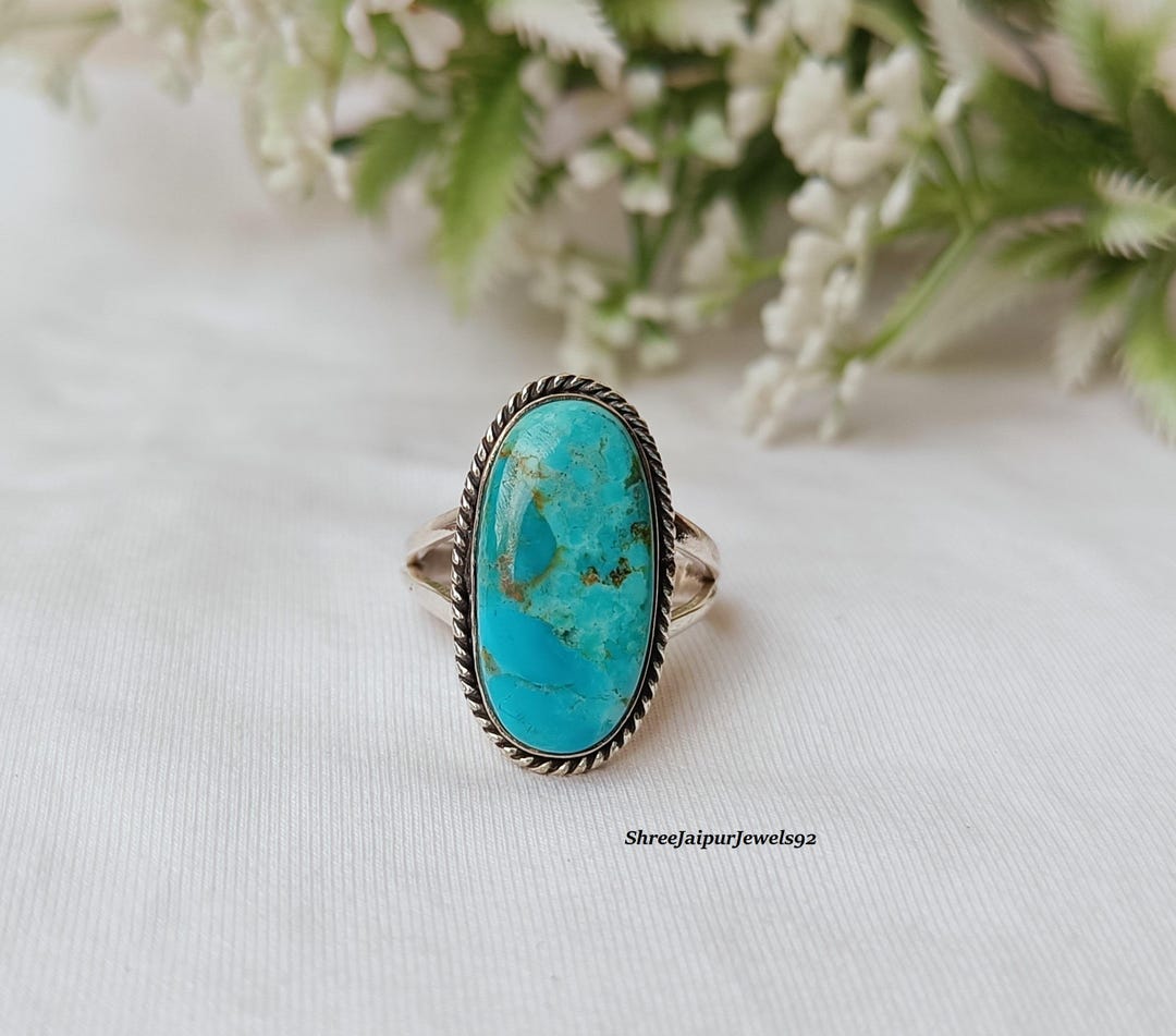 Kingman Turquoise Ring, Sterling Silver, Boho Gemstone Statement Ring ...