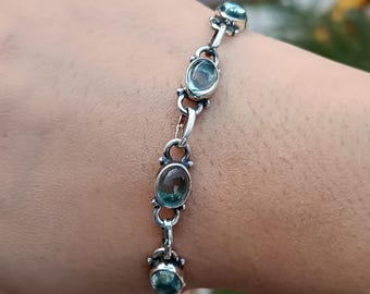 Sterling Silver Aquamarine Gemstone Boho Bracelet