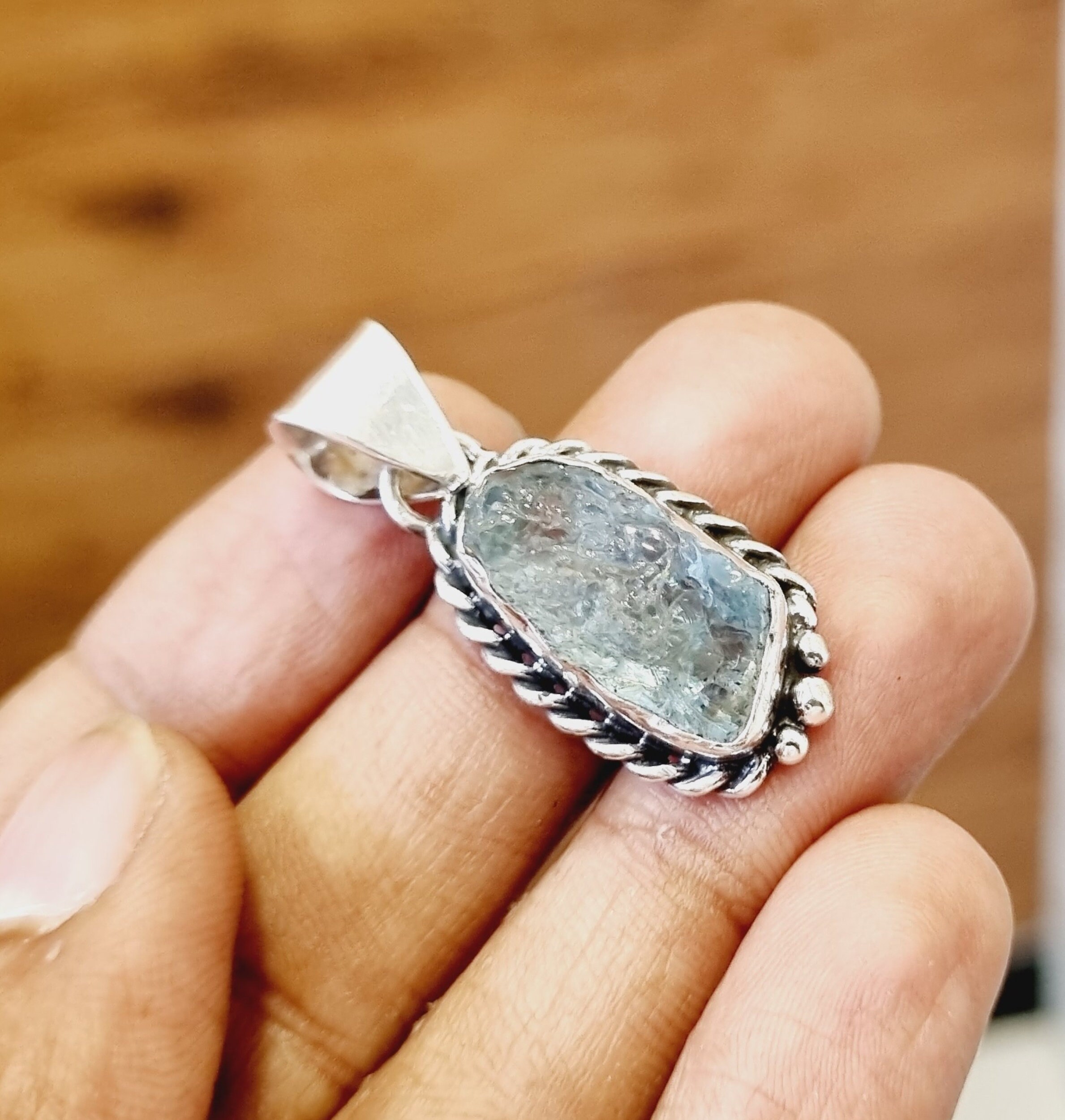 Rough Aquamarine Pendant Necklace: Handmade 925 Sterling Silver Gemstone Jewelry
