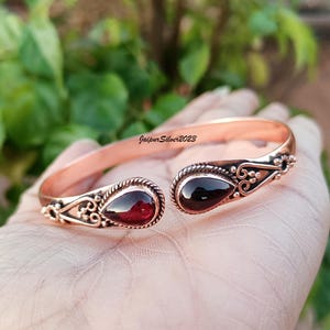 Handgjort armband i rött granatkoppar: Justerbart armband i 925 silver