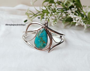 Mohave Turquoise Sterling Silver Bangle: Boho Handmade Jewelry