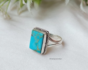 Handmade Kingman Turquoise Ring: 925 Sterling Silver, Healing Jewelry