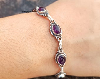 Handmade Amethyst Bracelet: 925 Sterling Silver Gemstone
