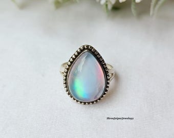 Handmade Opal Statement Ring: 925 Sterling Silver Boho Jewelry