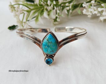 Handmade Sterling Silver Mohave Turquoise Gemstone Bangle