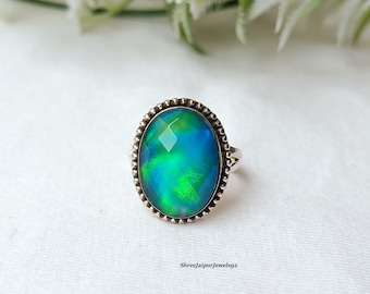 Blau Grüner Opal Ring: Handgemachte 925 Sterling Silber Perlen im Vintage Stil