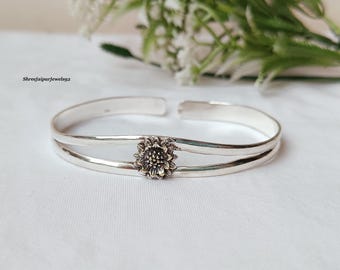 Sterling Silber Sonnenblume Manschette Armreif, handgemachtes Blumen Armband