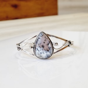Handgemaakte dendritische agaat 925 sterlingzilveren armband - verstelbaar