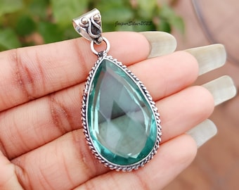 Handmade Aquamarine Pendant: Boho Sterling Silver Jewelry