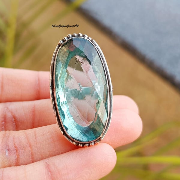 Raw Aquamarine Ring: Handmade 925 Sterling Silver Boho Ring