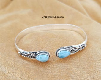 Larimar Armreif, Edelstein Manschette Armreif, 925 Silber Armreif, verstellbarer Armreif, handgefertigter Armreif, Frauen Armreif, Geschenk für sie, Valentinstag Special