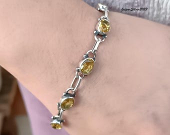 Handmade Citrine 925 Sterling Silver Bracelet - Boho Hippie Style