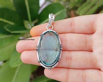 Sterling Silver Aquamarine Pendant, Boho Hippie Gemstone Jewelry