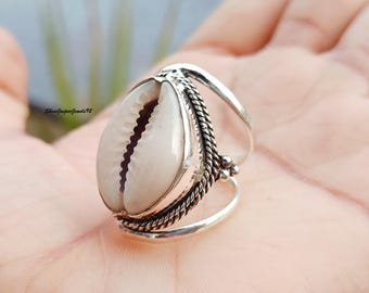 Cowrie Shell 925 Sterling Silver Ring: Handmade Statement Jewelry
