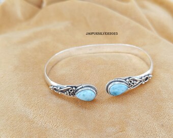 Larimar Armreif, Edelstein Armreif, 925 Sterling Silber Armreif, verstellbarer Armreif, handgemachter Armreif, Frauen Armreif, Geschenk für sie, Geschenk für ihn
