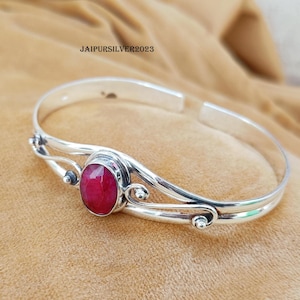 Handmade Ruby Bangle: 925 Sterling Silver Gemstone Bracelet