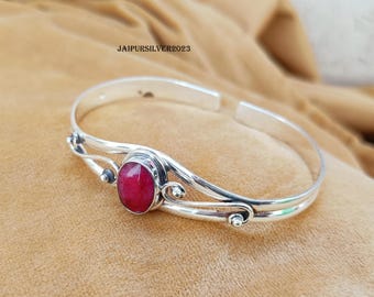 Handmade Ruby Bangle: 925 Sterling Silver Gemstone Bracelet
