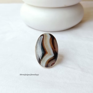 Sulemani Hakik Agate Ring, Sterling Silver Boho Statement Jewelry
