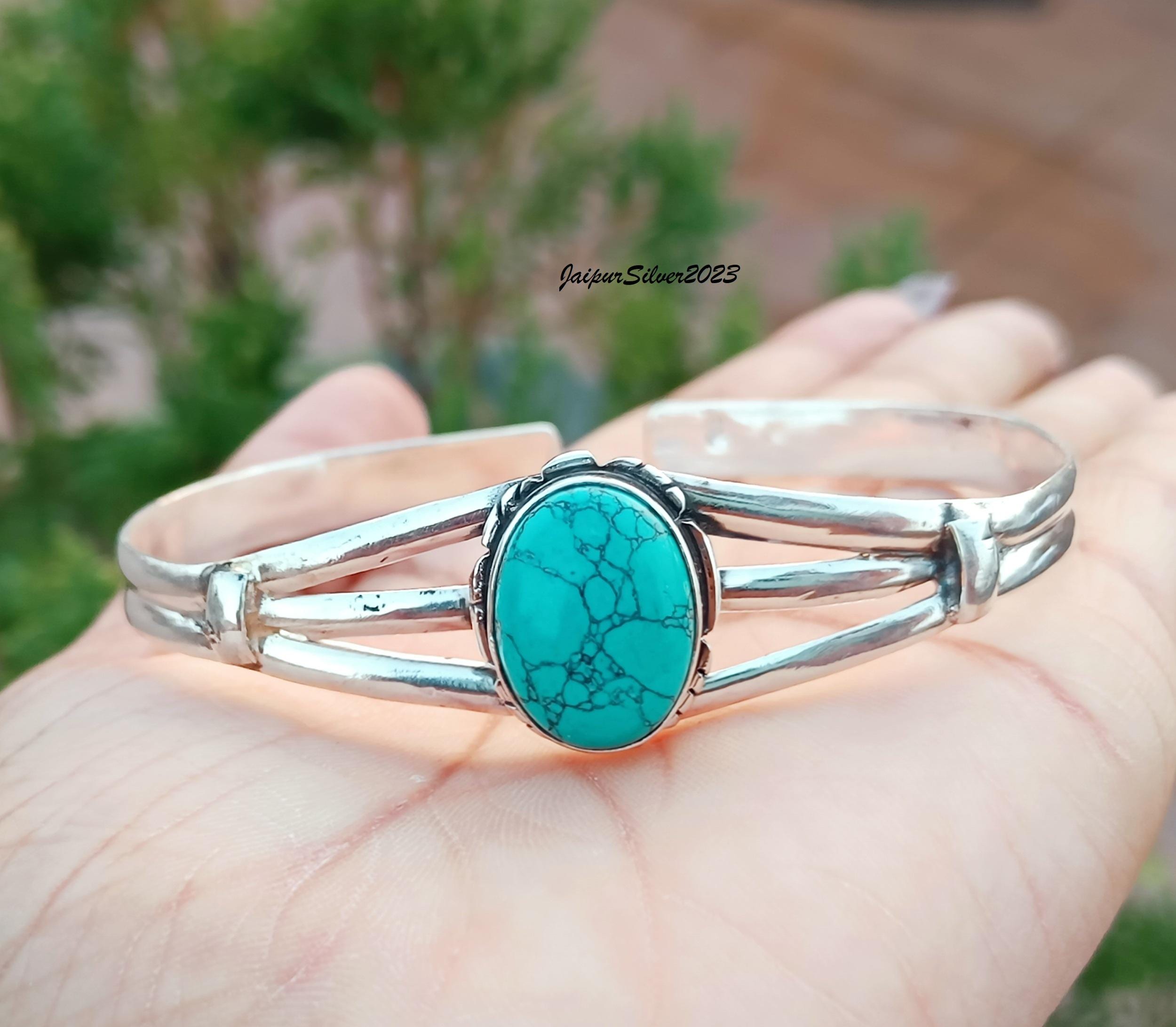 Blue Turquoise Sterling Silver Bangle: Handmade Boho Jewelry - Etsy