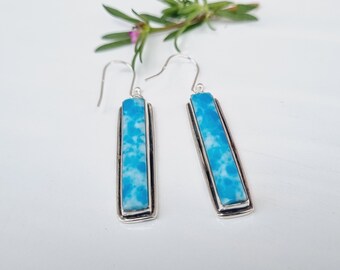Handmade Natural Larimar Silver Earrings: Gemstone Jewelry