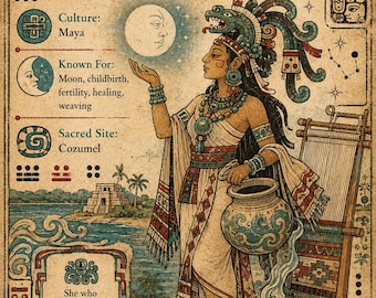Printbare kaarten over de geschiedenis van de Maya-godin Ixchel | Educatieve set over de Maya-mythologie |
