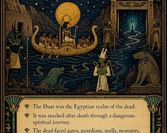De Duat Oude Egypte Poster Set, Muurdecoratie met thema's uit de Egyptische onderwereld en het Dodenboek.