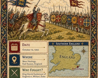 Slag bij Hastings 1066 Normandische verovering Geschiedenis Print | Middeleeuws Engeland Homeschool Decoratie (Digitale Download)