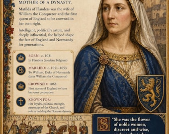 Geschiedeniskaarten van Matilda van Vlaanderen | Middeleeuws Engeland, Normandische koningin (digitale download)