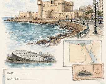 Reisdagboekkaartjes voor Egypte, afdrukbare aquarelafbeeldingen van bezienswaardigheden (digitale download)