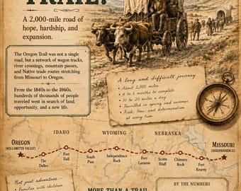 Printbare lesmaterialen over de geschiedenis van de Oregon Trail | Educatieve kaarten over pioniers en de westwaartse expansie | Lesmateriaal voor thuisonderwijs over de Amerikaanse grens