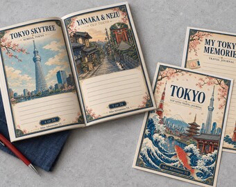 Printbaar reisdagboek Tokio | 24 kaarten met bezienswaardigheden in Japan | Ukiyo-e dagboekpagina's | Digitale download