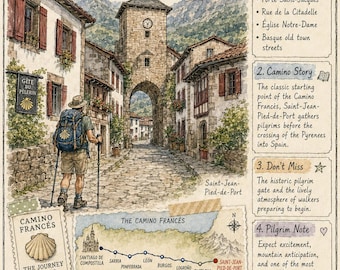 Reisdagboekkaarten voor de Camino Francés | Pelgrimsroutegids in aquarel (digitale download)