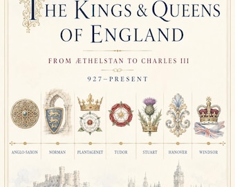 Tijdlijnchecklist van koningen en koninginnen van Engeland, Britse monarchiegeschiedenis (digitale download)