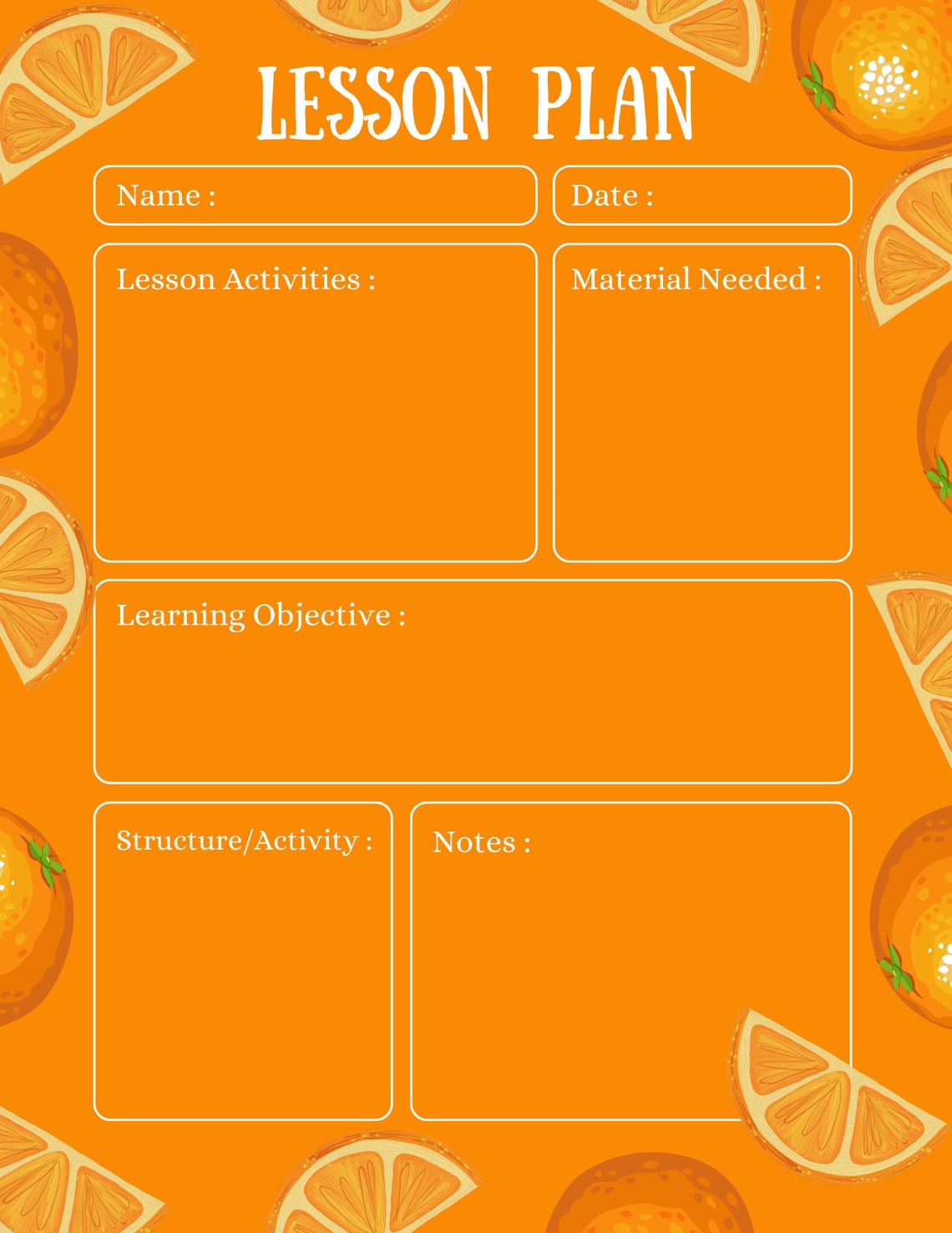 Colorful Lesson Plan Printable, Digital Lesson Plan, Instant Download