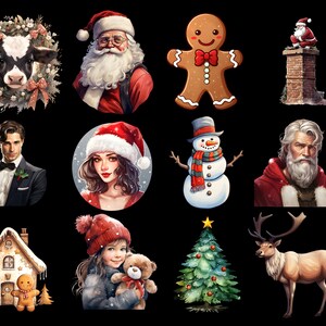 Watercolor Christmas Clipart - Christmas Items Download - Instant Download - Santa - Snowman - Cute Christmas PNG - Reindeer png - 300 dpi