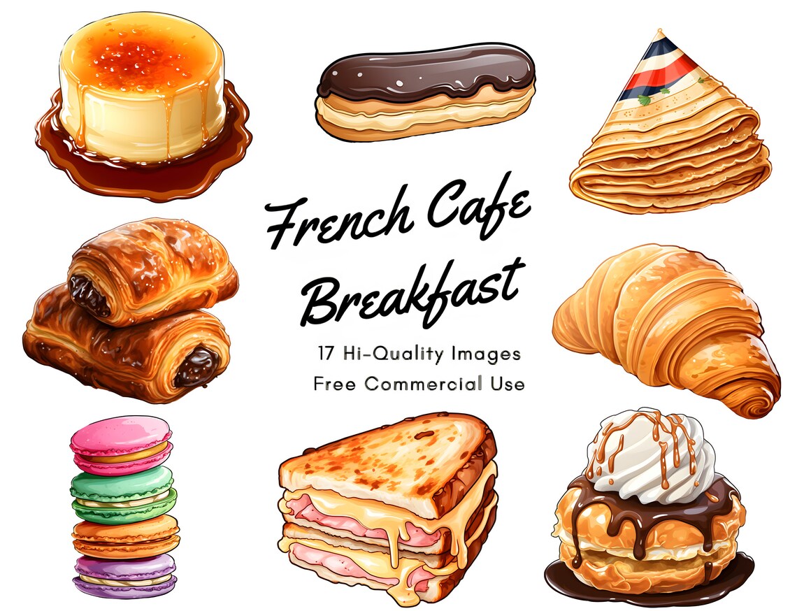 Crepe Clipart, Patisserie Clipart, French Pastries, Watercolor Bread