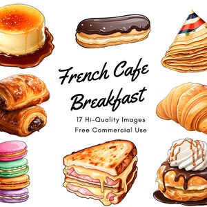 Crepe Clipart, Patisserie Clipart, Pasteles franceses, pan de acuarela, imágenes prediseñadas de croissant, imágenes prediseñadas para hornear, imágenes prediseñadas de postres, imágenes prediseñadas de pan