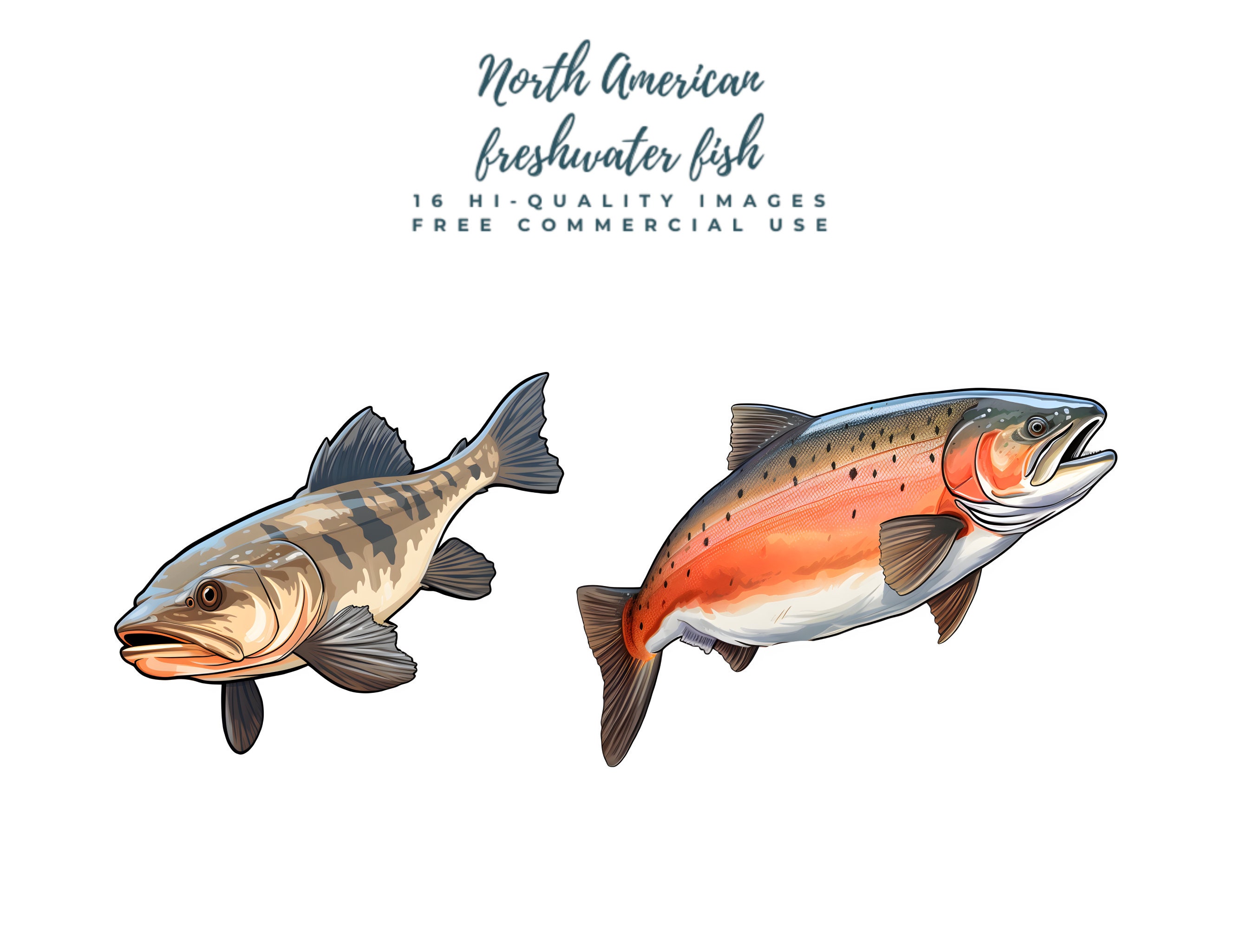 Watercolor Fish Clipart, Colorful Fish, Watercolor Fishing, Freshwater
