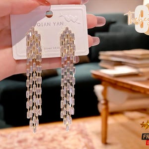Long Tassel Earrings for Women | Dangle Crystal Drop Earrings | Bridal Statement Jewelry | Elegant Party Earrings Gift Idea