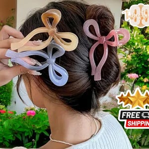 リボンボウヘアアクセサリー | アクリルボウクラブクリップ | 女性用スタイリッシュで美しい爪 | かわいい形のバレッタ | 透明ゼリーヘアピン