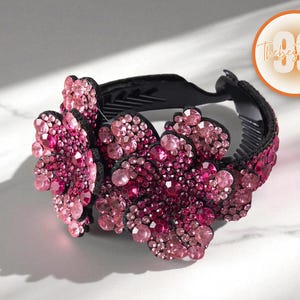 Pinza para el pelo con flores y diamantes de imitación / Pinza de cristal floral / Elegante soporte para cola de caballo / Horquilla decorativa / Accesorio elegante para ella