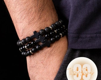 Kreuz Perlen Armbänder | Unisex Armband Kreuz Lavastein Typ | Modeschmuck