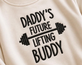Daddy's Future Lifting Buddy Barbell Embroidered Baby Romper | Gym Baby Bodysuit, Weightlifting Dad Gift