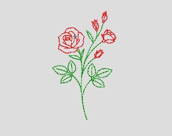 Outline Rose Embroidery Design -Single Line Floral Machine Embroidery File -  Instant Download For Dst PES JEF EXP