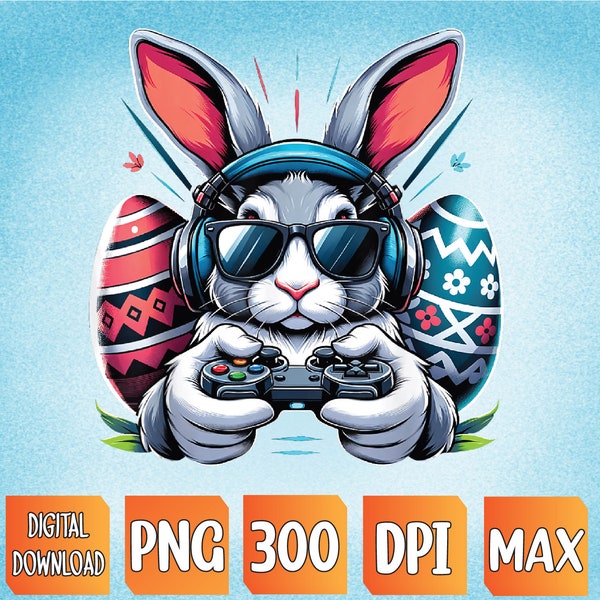 Boys Happy Easter Day Bunny Egg Video Game PNG, Sublimation Design