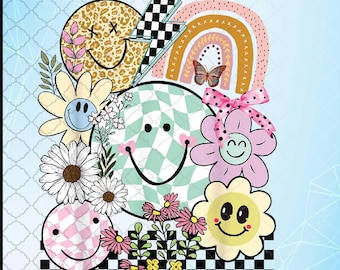 Funny Checkered Happy Smiling Smile Face Daisy Flower Girl Png, Sublimation Design