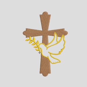 Christian Cross and Dove Embroidery Design - Religious Peace Symbol Stitch File - Instant Download DST PES EXP