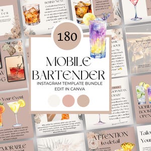 Mobile Bar Instagram Templates, Bartender Social Media Posts, Canva Templates for Mobile Bartenders, Event Mobile Bar, Wedding Drinks Menu