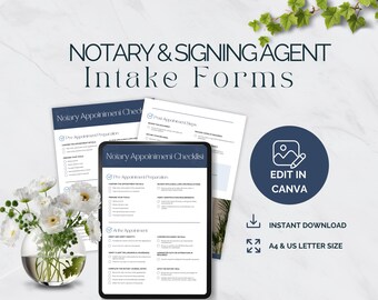 Notary Appointment Checklist, Mobile Notary Forms, Client Intake Templates, Signing Agent Essentials, Editable Checklist, Digital Download